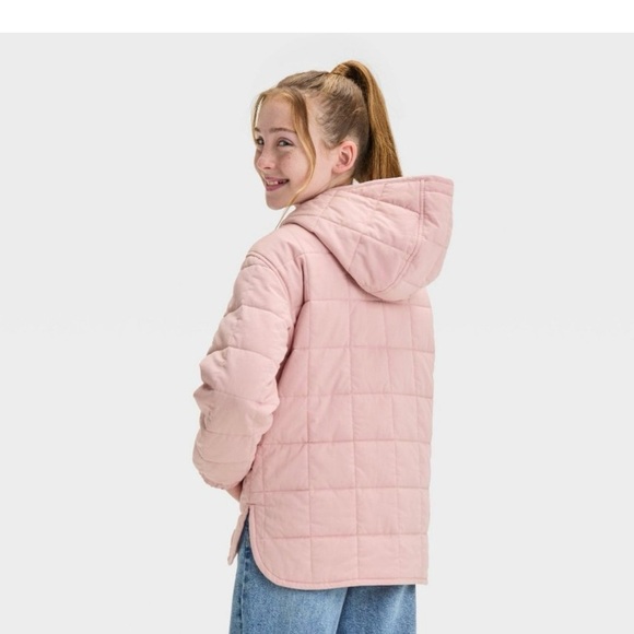 Art Class Girls Size M 8 Pink Quilted Hoodie Kangaroo Pockets Snap Collar NWT - Picture 3 of 16